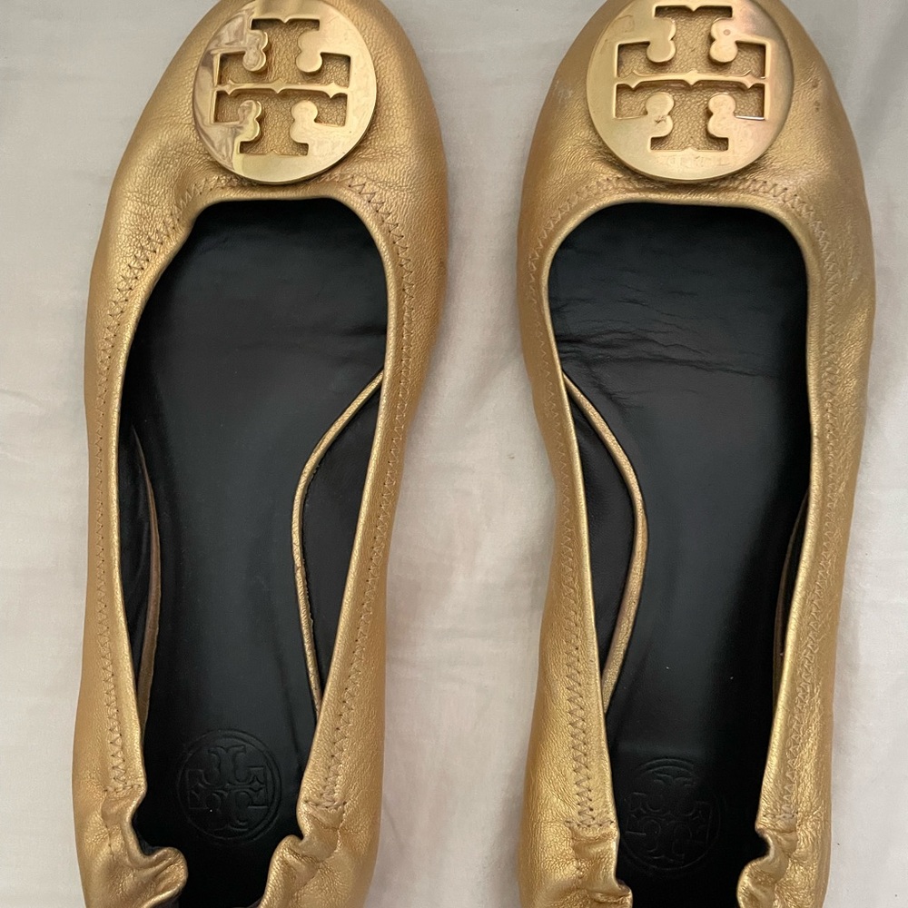 Metallic gold Tory Reva Flats